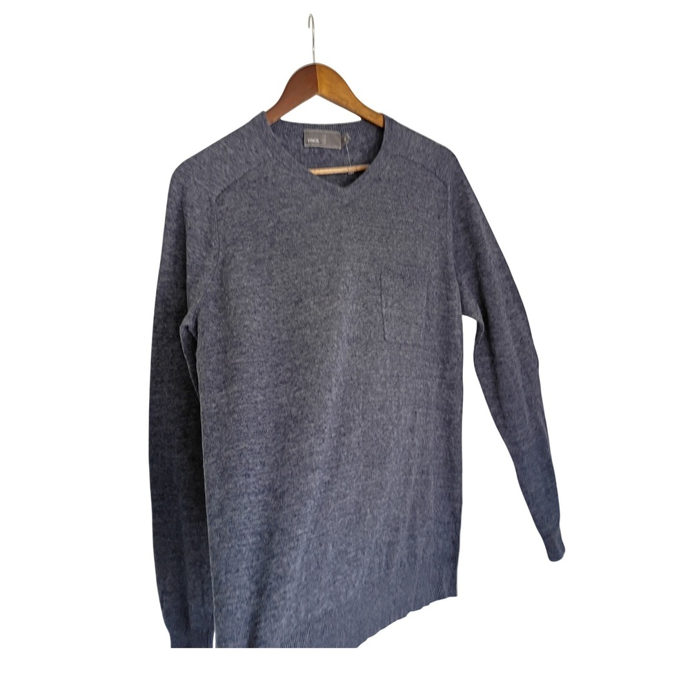 Vince Mens Blue Gray Linen Blend‎ Long Sleeve Pocket Crew Neck Sweater Sz M $295